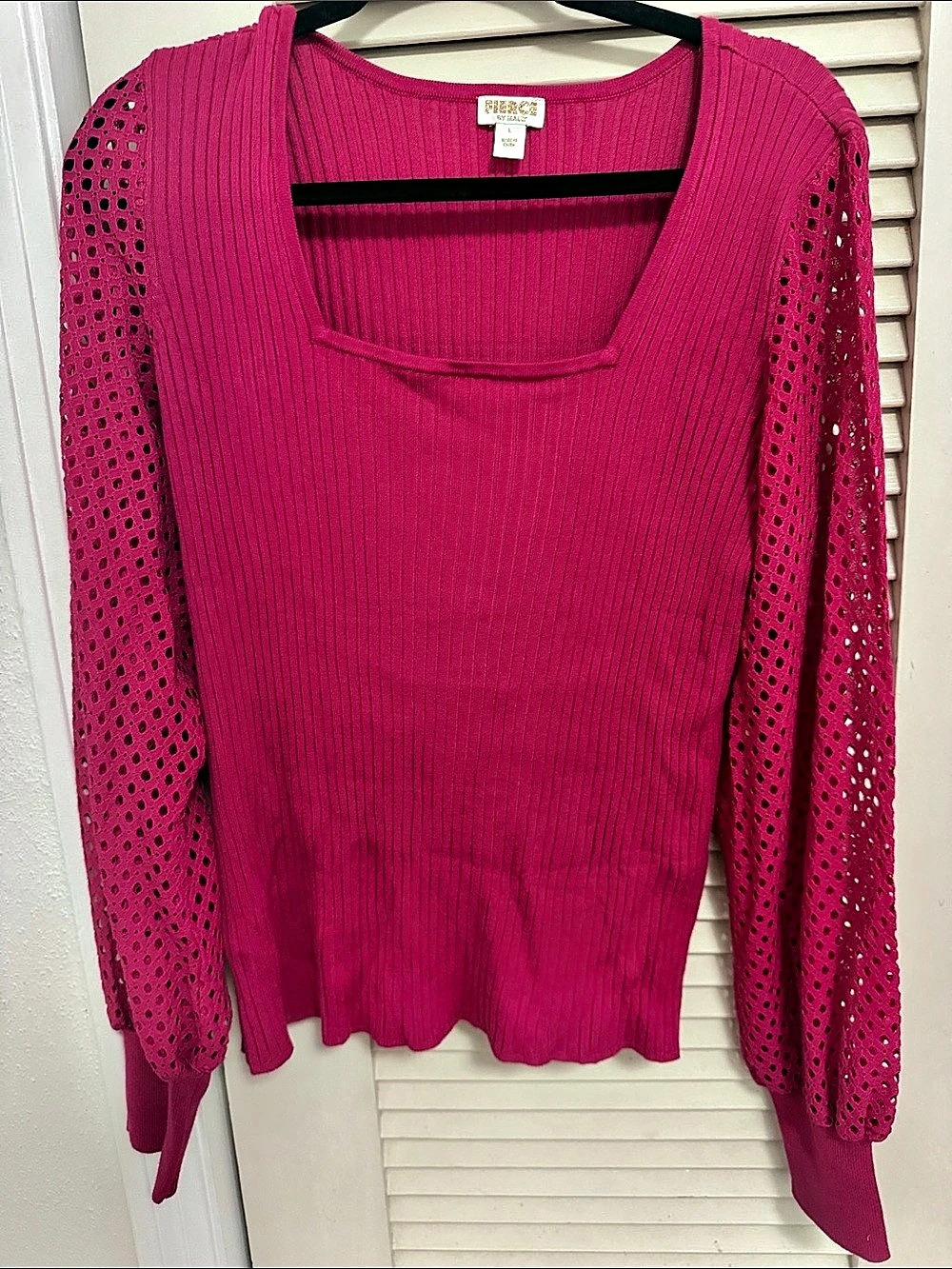 Fierce by Mally Pink Square Neck Mixed Media Long Sleeve Sweater Size Large Lik
